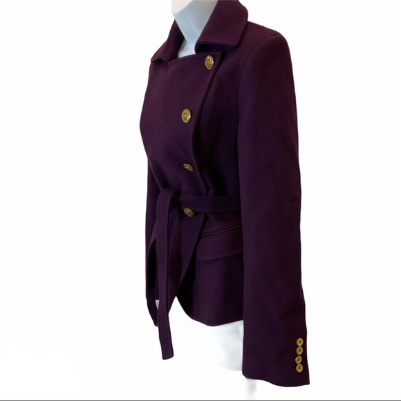Kenar Plum Belted Gold Button Pea Coat Size M - Picture 4 of 8